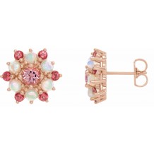 14K Rose Pink Tourmaline & Ethiopian Opal Cabochon Earrings