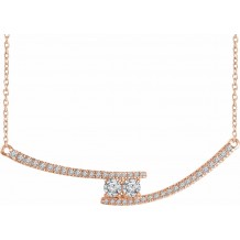 14K Rose  3/8 CTW Diamond Two-Stone Bar 16-18 Necklace