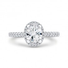 Shah Luxury 14K White Gold Oval Cut Halo Diamond Classic Engagement Ring (Semi-Mount)