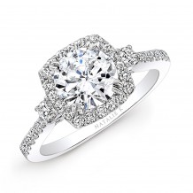 14k Diamond Halo Three Stone Diamond Engagement Ring