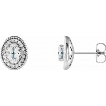 14K White Sapphire & 1/5 CTW Diamond Halo-Style Earrings