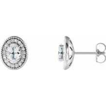 14K White Sapphire & 1/5 CTW Diamond Halo-Style Earrings
