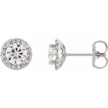 14K White 5 mm Round Forever Oneu2122 Moissanite and 1/8 CTW Diamond Earrings