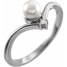 14K White Akoya Cultured Pearl & .025 CTW Diamond Ring