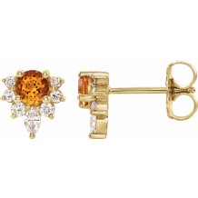 14K Yellow Citrine & 1/6 CTW Diamond Earrings