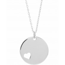 14K White Pierced Heart Engravable Disc 16-18 Necklace
