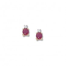 14K Yellow Gold 4mm Ruby & 2pt Diamond Stud Earrings