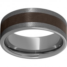 Rugged Tungsten  8mm Pipe Cut Band with Brown CeramicInlay and Stone Finish