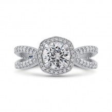 Shah Luxury 14K White Gold Round Diamond Halo Engagement Ring with Split Shank (Semi-Mount)