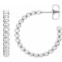 14K White 21 mm Beaded Hoop Earrings