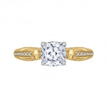 Shah Luxury 14K Two-Tone Gold Cushion Diamond Engagement Ring (Semi-Mount)