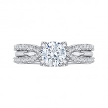 Shah Luxury 14K White Gold Round Diamond Engagement Ring with Split Shank (Semi-Mount)