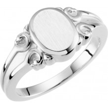 14K White 9.7x8 mm Oval Signet Ring