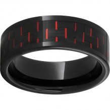 Black Diamond Ceramic Pipe Cut Band with Black and Red Carbon Fiber Inlay
