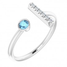 14K White Aquamarine & .06 CTW Diamond Bar Ring