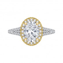Shah Luxury 14K Tow-Tone Gold Oval Diamond Halo Engagement Ring with Split Shank (Semi-Mount)