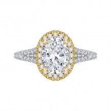 Shah Luxury 14K Tow-Tone Gold Oval Diamond Halo Engagement Ring with Split Shank (Semi-Mount)