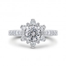 Shah Luxury 14K White Gold Round Diamond Floral Halo Engagement Ring (Semi-Mount)