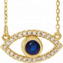 14K Yellow Blue Sapphire & White Sapphire Evil Eye 16 Necklace