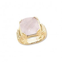 14K Yellow Gold 13mm Cushion Rose Quartz Ring