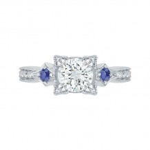 Shah Luxury 14K White Gold Round Diamond Engagement Ring with Sapphire (Semi-Mount)