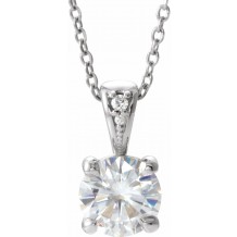 14K White 6.5 mm Round Forever Oneu2122 Moissanite & .01 CTW Diamond 16-18 Necklace