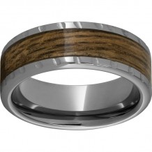 Rugged Tungsten  8mm Pipe Cut Band with Bourbon Barrel Aged Inlay and Scored Edge