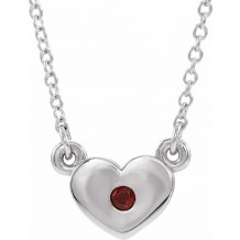 14K White Mozambique Garnet Heart 16 Necklace