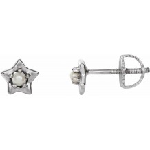 14K White 3 mm Round June Youth Star Birthstone Earrings