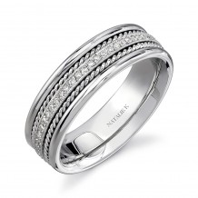 14k White Gold Rope Detail Pave Diamond Men's Band