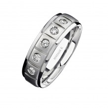 14k White Gold Five Stone Matte Finish Diamond Men's Band