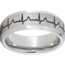 Serinium Beveled Edge Band with Heartbeat Laser Engraving
