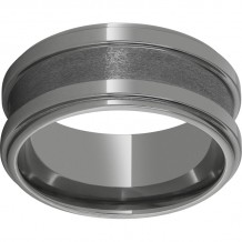 Rugged Tungsten  10mm Polished Band with Grooved Edges and 4mm Grooved Stone Center