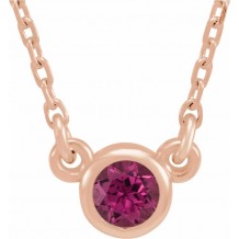 14K Rose 3 mm Round Pink Tourmaline Bezel-Set Solitaire 16 Necklace