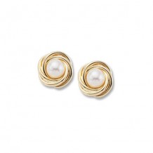 14K Yellow Gold Knot With 5mm Pearl Stud Earrings