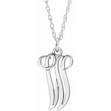 14K White Script Initial W 16-18 Necklace