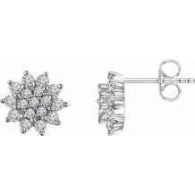 14K White 1/2 CTW Diamond Cluster Stud Earrings