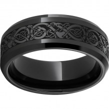 Black Diamond Ceramic Beveled Edge Band with Viking Laser Engraving