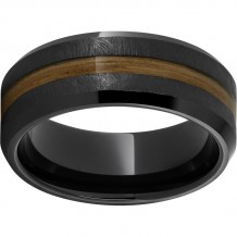 Black Diamond Ceramic Beveled Edge Band with Single Malt Barrel Inlay and Grain Finish