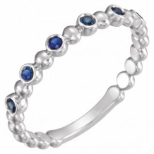 14K White Blue Sapphire Stackable Ring