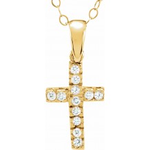 14K Yellow 1.2 mm Round Cubic Zirconia Cross 15 Necklace