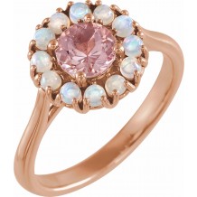 14K Rose Morganite & Ethiopian Opal Halo-Style Ring