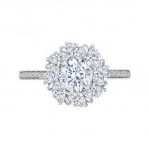 Shah Luxury 14K White Gold Round Diamond Floral Halo Engagement Ring (Semi-Mount)