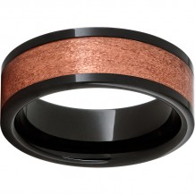 Black Diamond Ceramic Pipe Cut Band with a Stone Finished Copper Inlay