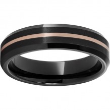 Black Diamond Ceramic Beveled Edge Band with a 1mm 14K Rose Gold Inlay