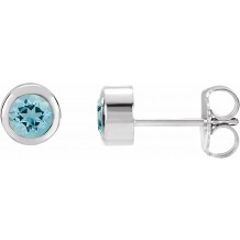 14K White 4 mm Round Genuine Aquamarine Birthstone Earrings