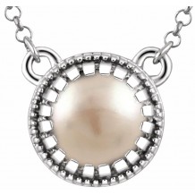 14K White Freshwater Cultured Pearl June 18 Birthstone Necklace