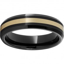 Black Diamond Ceramic Beveled Edge Band with a 2mm 18K Yellow Gold Inlay