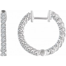 14K White 1 CTW Diamond Inside/Outside 20.1 mm Hoop Earrings