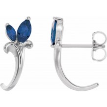 14K White Blue Sapphire Floral-Inspired J-Hoop Earrings